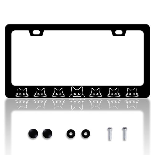 Black Cat License Plate Frame Pet Animal License Plate Holder Personalise Stainless Steel Funny Design Compatible with Standard License Plate Frames for USA and Canada 6 X 12 Inch 2 Holes with Screws - color: Black Cat