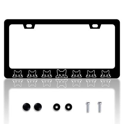 Black Cat License Plate Frame Pet Animal License Plate Holder Personalise Stainless Steel Funny Design Compatible with Standard License Plate Frames for USA and Canada 6 X 12 Inch 2 Holes with Screws - color: Black Cat