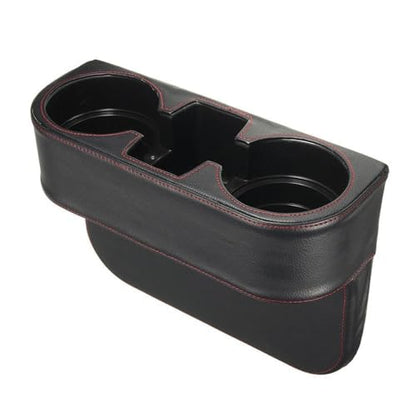 IOKONE Car Cup Holder, Auto Cup Drink Holders，Multifunctional Auto Front Seat Organizer with PU Leather Cover, Gap Filler Storage Box Coin Bucket Console Side Pocket Cell Mobile Phone Holder (Black) - color: Black