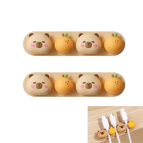 Capybara Cable Organizer, Adorable Animal-Shaped Cable Clips, Desk Cable Management Cord Holder for Home and Office, Cute Wire Clips for Headphones, Chargers, USB Cables (2-Pack)