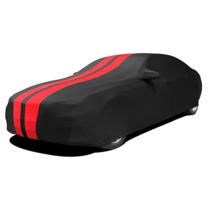 WinPower Indoor Car Cover, Stretch Dustproof Protection Fit 192-203 Inch Sedan Full Car Cover for Underground Garage Car Show, Black and Red - size: X L-CAR(192-203 Inch)