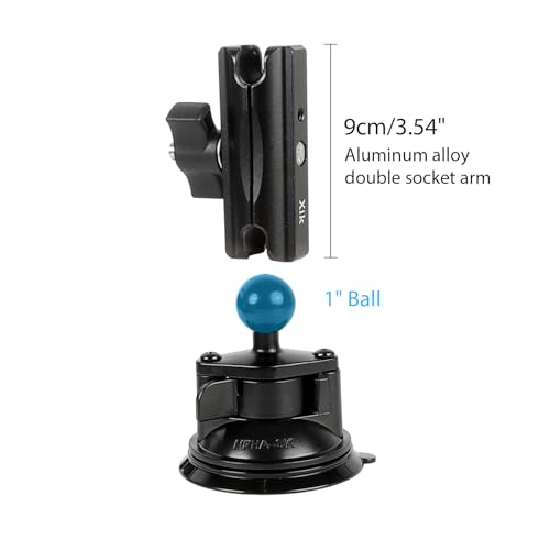 xik 1" Ball Suction Cup Base Mount with 3.54" Double Socket Arm for Phone Tablet Action Camera Holder Mount, 3.5" Large Suction Cup Base for Windshield, Fits RAM B Size Mounts (with 3.54" Arm) - size: Suction Cup Base with 3.54" Arm