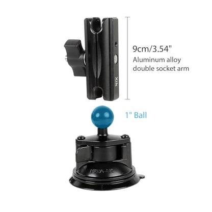 xik 1" Ball Suction Cup Base Mount with 3.54" Double Socket Arm for Phone Tablet Action Camera Holder Mount, 3.5" Large Suction Cup Base for Windshield, Fits RAM B Size Mounts (with 3.54" Arm) - size: Suction Cup Base with 3.54" Arm