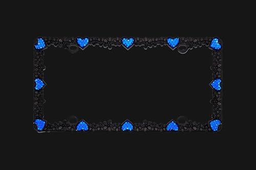 Creathome 3D Daisy Heart License Plate Frame from Pure Zinc Alloy Metal Perfect Plate Holder, Matt Black Daisy with Blue Reflective Heart - color: Matt Black with Blue Reflective Heart