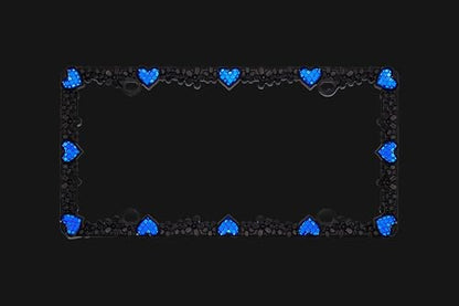 Creathome 3D Daisy Heart License Plate Frame from Pure Zinc Alloy Metal Perfect Plate Holder, Matt Black Daisy with Blue Reflective Heart - color: Matt Black with Blue Reflective Heart