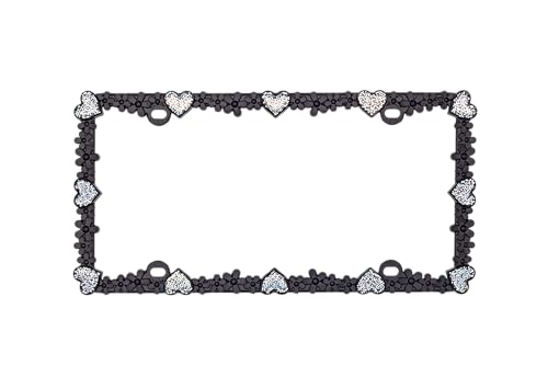 Creathome 3D Shining Daisy Heart License Plate Frame from Pure Zinc Alloy Metal Perfect Plate Holder, Matt Black with Silver Glitter Luminously Heart - color: Matt Black with Silver Glitter, Luminously Heart
