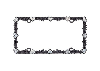 Creathome 3D Shining Daisy Heart License Plate Frame from Pure Zinc Alloy Metal Perfect Plate Holder, Matt Black with Silver Glitter Luminously Heart - color: Matt Black with Silver Glitter, Luminously Heart