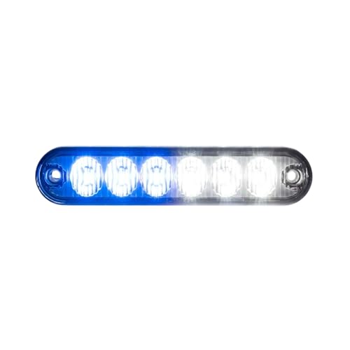 Strobes N More E6 Slim 6-LED Ultra-Thin Strobe Warning Light - 21 Flash Patterns, Synchronizable, Waterproof Primary Warning Lighthead - Blue/White - color: Blue/White