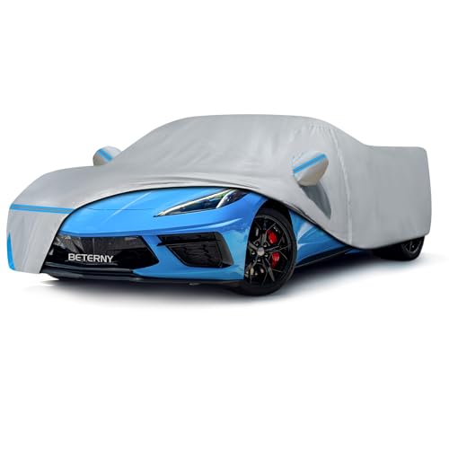 Car Cover for 2020-2026 Corvette C8, Waterproof Custom-fit Sun Rain Dust Snow All Weather Protection Outdoor C8 Full Car Cover with Door Zipper and Cotton Lining-Gray - size: C8 Cover
