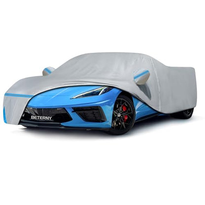 Car Cover for 2020-2026 Corvette C8, Waterproof Custom-fit Sun Rain Dust Snow All Weather Protection Outdoor C8 Full Car Cover with Door Zipper and Cotton Lining-Gray - size: C8 Cover