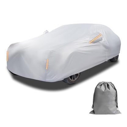 Caromop 10-Layer Waterproof Car Cover All Weather Protection (Snow, Rain, Sun) with Secure Fit Straps and Easy On/Off Zipper-Size A0 (See Size-Chart) - size: 1-A0
