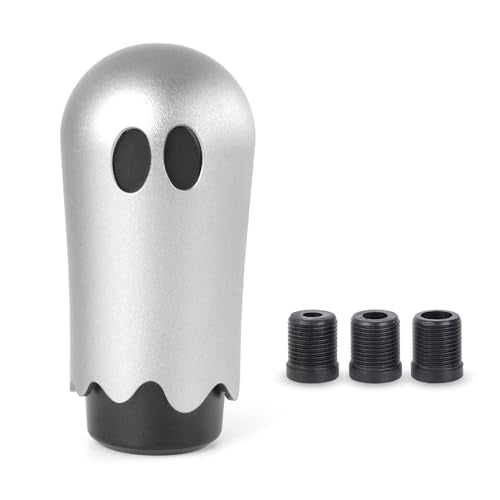 Ghost Shift Knob, Aluminum Weighted Automotive Gear Shift Manual knobs Lever with 3 Threaded Adapters M8 M10 M12 x 1.25, Universal for Vehicle Funny Cool Spooky Car Accessories (Silver) - color: Silver