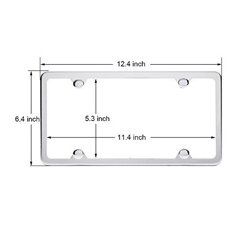 License Plate Frames, Indeed BUY 2 Pcs 4 Holes Slim Stainless Steel Polish Mirror License Plate Frame and Chrome Screw Caps
