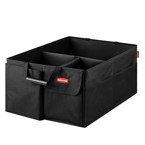 Rubbermaid Car Organizer, Collapsible Trunk Organizer, Multi-Compartment Car Storage Organization for Car Accessories, 3 Compartments Without Cover, 22.83"*16.54"*10.63" - color: Black, size: Large