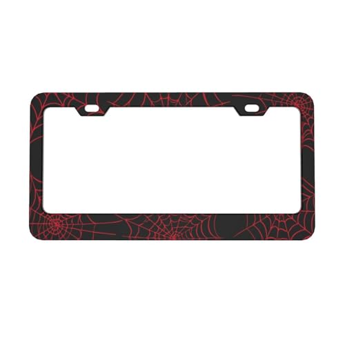 Red Spider Web License Plate Frame, Funny Cobweb Aluminum License Plate Holder, Halloween Black Car Tags with Screws 6 X 12 in - color: Red Spider Web, size: 6"L x 12"W
