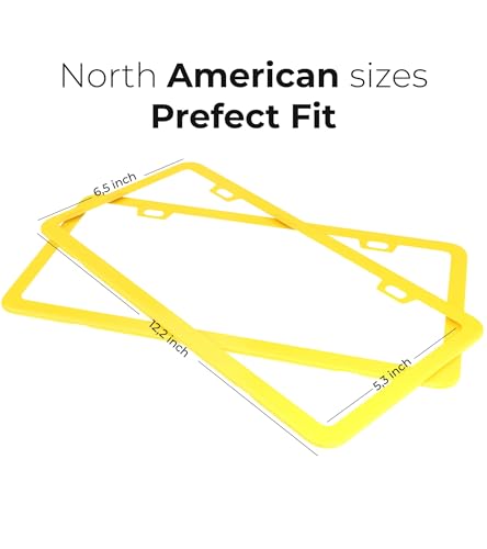 Yellow License Plate Frame - 2-Hole Sleek Style, Stainless Steel, Premium Metal Durability, Easy Install, 2-Pack Gift Box - Matte Painted Finish - color: Yellow(Golden)