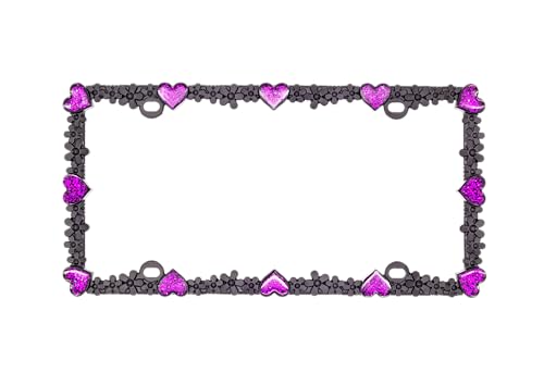 Creathome 3D Shining Daisy Heart License Plate Frame from Pure Zinc Alloy Metal Perfect Plate Holder, Matt Black with Purple Glitter, Luminously Heart - color: Matt Black with Purple Glitter, Luminously Heart