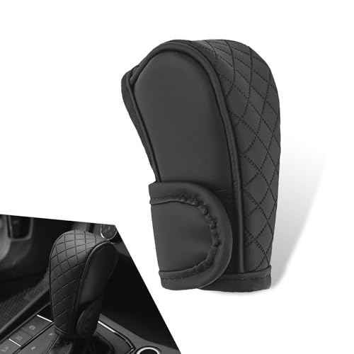 Car Leather Gear Shift Cover, Anti-Slip Dustproof Gear Shifter Stick Protector with Diamond Embroidery, Shift Knob Cover for Lever Protection, Universal for Cars,Trucks,SUVs (Black) - color: Black