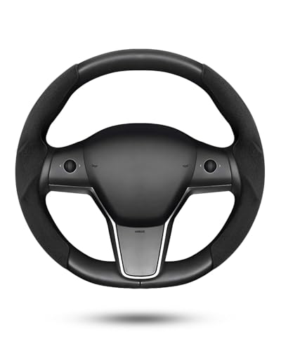 Shademax Custom-Fit for Tesla Steering Wheel Cover, Tesla Model Y 2020-2025 /Model 3 2017-2023Suede Steering Wheel Cover Protector, Non-Slip, Model Y/3 Accessories (Black) - color: Black