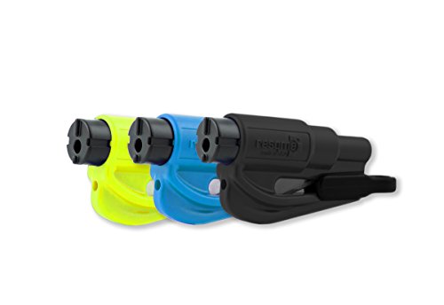 resqme The Original Emergency Keychain Car Escape Tool, 2-in-1 Seatbelt Cutter and Window Breaker, Made in USA, Family Pack of 3, Black, Blue, Yellow - Compact Emergency Hammer - color: Black, Blue, Yellow