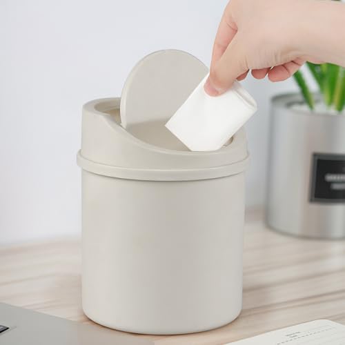 0.5 Gallon Plastic Mini Desktop Trash Can, Tiny Waste Bin with Swing-Top Lid, White - color: white