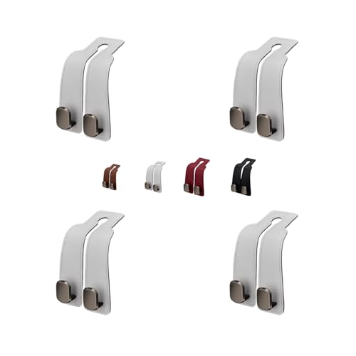 Coozyland Car Hooks, Coozy Land Metal Multi-Function Leather Car Headrest Hooks, Universal Double Hook Car Seat Back Storage Hooks for Wallets, Handbags, Bottles, Trash Bags, etc(White 4-Pack) - color: White 4-pack