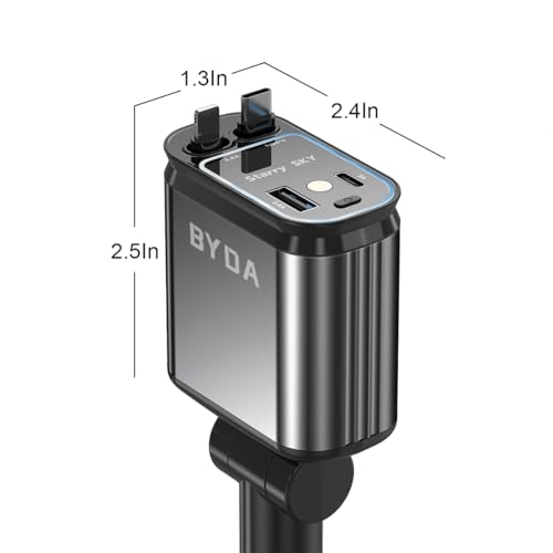 4 in 1 Retractable Car Charger with Starry Light,69W Cigarette Lighter Charger,USB C Fast Car Charger for iPhone 17 Pro Max 16 15 14 13 12 11 (Lightning+USB-C & PurpleLight) - size: Lightning+USB-C & PurpleLight