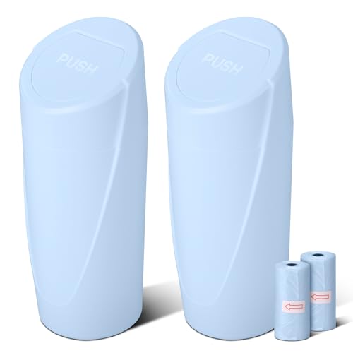 Car Trash Can Bin with Lid-2 Packs Car Garbage Can Cup Holder-Light Blue Mini Leakproof Vehicle Trash Garbage Can Bin with 40pcs Trash Bags-Car Organizers and Storage for Front Back Seat Accessories - color: Light Blue,Light Blue