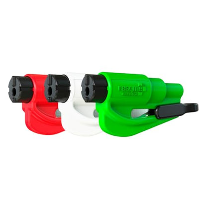 resqme The Original Emergency Keychain Car Escape Tool, 2-in-1 Seatbelt Cutter and Window Breaker, Made in USA, Family Pack of 3 - Red, White, Lime Green -Compact Emergency Hammer - color: Red, White, Lime Green