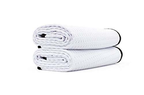 The Rag Company Dry Me A River, Professional Korean 70/30 Blend Microfiber Waffle-Weave Drying & Detailing Towels, Soft Suede Edges, 390 GSM, 20x40 Inches, White, 2-Pack - color: White, size: 20in x 40in