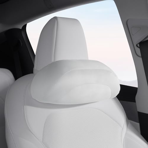TOPABYTE Car Headrest Neck Pillow Support Cushion for Tesla Model Y/3/S/X & Cybertruck Headrest Pillow for Driving with Extra Filler Cotton Bag, Thickness Adjustable (White, 1PC) - color: White, size: Suede 1 Pack