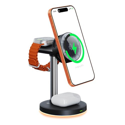 Qi2.2 Certified 25W Semiconductor Cooler Wireless Charger, 3 in 1 Charging Station with ice Block Silent Cooling Fan, Compatible with iPhone 17/16/15/14/13/12, Apple Watch, AirPods (Black) - color: black