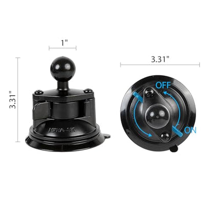 xik 1" Ball Suction Cup Base Mount with 3.54" Double Socket Arm for Phone Tablet Action Camera Holder Mount, 3.5" Large Suction Cup Base for Windshield, Fits RAM B Size Mounts (with 3.54" Arm) - size: Suction Cup Base with 3.54" Arm