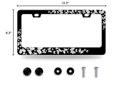 Butterfly License Plate Frame Beautiful Butterflies License Plate Stainless Steel Auto Parts with Screws Size 12.3" x 6.3" for Men Women - color: Butterfly