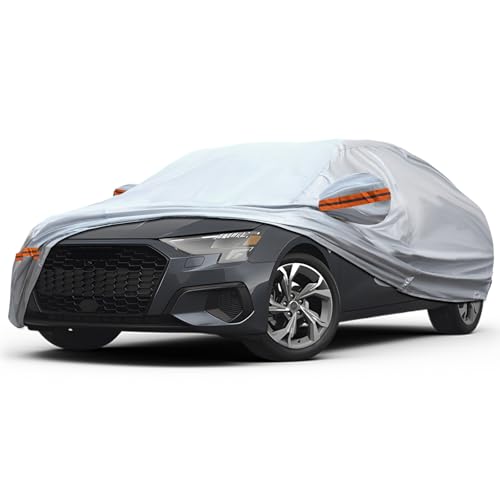 KEYOOG 6-Layer Full Car Cover is All-Weather Waterproof, Fit for 168"-182" Length Sedan, Universal in All Seasons, Snow Prevention, Rainproof, Acid Rainproof, Sunscreen, Orange Reflective Strip - color: Orange reflective strip, size: 1/ J-S For Sedan-Leng