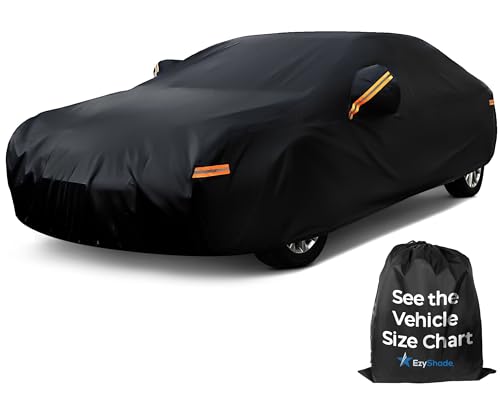 EzyShade 10-Layer Car Cover Waterproof All Weather [See Vehicle Size Chart for Accurate Fit] Outdoor Full Exterior Covers for Automobiles Sedan Hatch. Rain Sun Snow. Black, Size A3 (See SizeChart) - color: Black, size: A3 - see Vehicle Size Chart