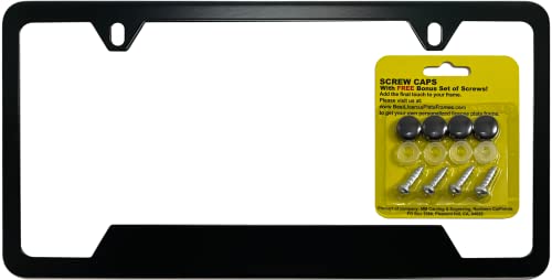 Premium Corrosion-Resistant Stainless Steel Matte Black Powder Coated 2-Hole Standard CAR Heavy Duty License Plate Frame with Free Set of Screws and caps - (Qty: 1 Frame) - size: 1 frame