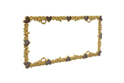 Creathome 3D Shining Daisy Heart License Plate Frame from Pure Zinc Alloy Metal Perfect Plate Holder, Matt Gold with Black Glitter, Luminously Heart - color: Matt Gold with Black Glitter, Luminously Heart