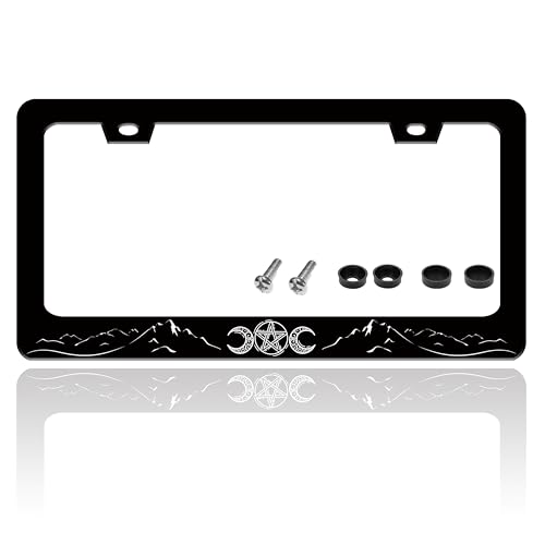 Triple Goddess License Plate Frame Mountains Moon License Plate Holder for Front or Rear Car Tags Reusable Durable Stainless Steel Car Funny Decoration with Screws 6.3 X 12.2 Inch for Men Women - color: Triple Goddess
