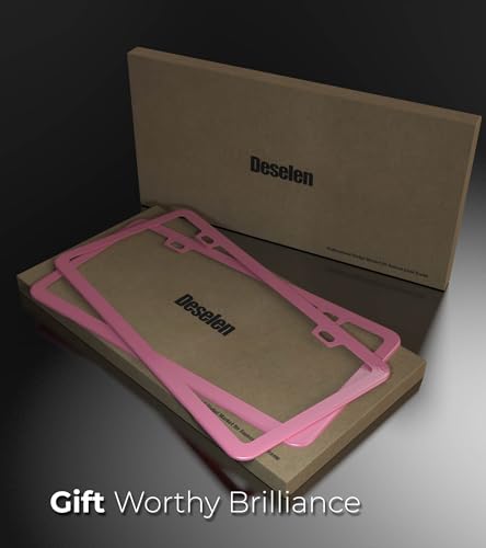 Pink License Plate Frame - 2-Hole Sleek Style, Stainless Steel, Premium Metal Durability, Easy Install, 2-Pack Gift Box - Matte Painted Finish - color: Pink(Women's Favorite)
