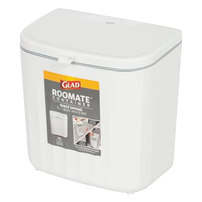 Glad Roomate Under Counter Waste Bin | Space Saving Small Trash Can for Kitchen Cabinet, Bathroom or Office | Dual Lid for Ease of Opening, 7 Liter, White - size: 7L