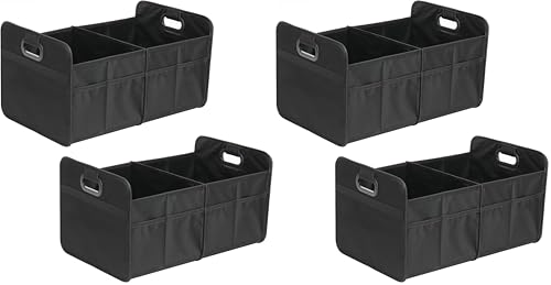YSSOA Trunk Organizer for Car/SUV/Truck, Collapsible 2 Compartment Automotive Storage Box, 600D Waterproof Oxford Polyester 50L Travel Accessories, Anti-slip & Leak-proof, Black, 4 Pack - color: Black, size: 2 Compart 4 Pack
