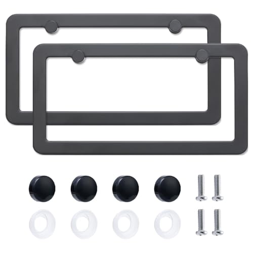 FIISFIIS 2 Pack Premium Stainless Steel License Plate Frames, Solid Rust-Proof Stainless Steel Holder with 2 Holes, Universal Car Frame for Including Screws (Silver) - color: Black2