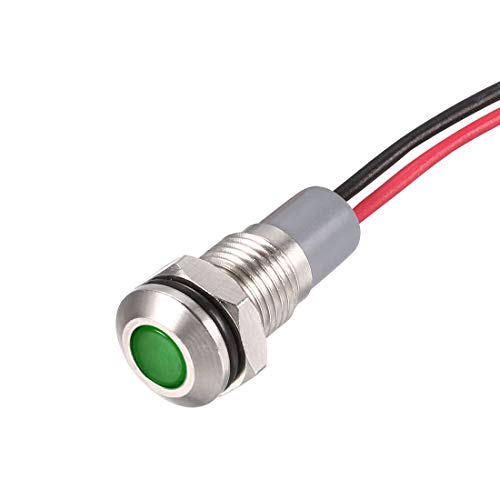 uxcell Signal Indicator Lights AC/DC 12V-24V 8mm Panel Mount Green LED Waterproof Metal Shell Warning Lamps for Car Motorcycles Boat - color: Green