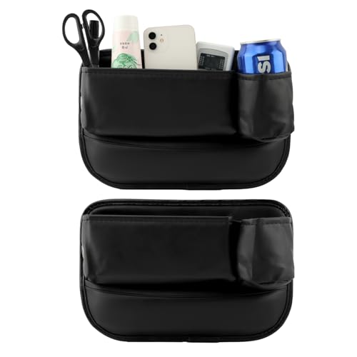 2-Pack Car Seat Gap Filler Organizer, Leather Storage Box with Cup Holder for Driver & Passenger Side, Gap Bag Front Seat Car Storage Accessories for Phone Keys Sunglasses Wallet(COLOR:Black)