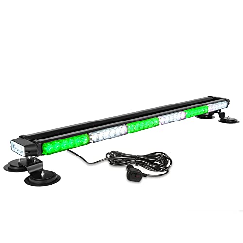 ASPL 38.5" 78 LED Strobe Light Bar Double Side Flashing High Intensity Emergency Warning Flash Strobe Light with Magnetic Base for Safety Construction Vehicles Tow Trucks Pickup (Green/White) - color: Green/White