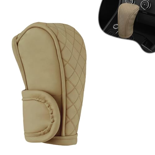 Car Gear Shift Cover, Leather Gear Shift Knob Cover, Diamond Quilted Design, Stick Shifter Knob Protector Anti-scratch Non-slip, for Truck Cars SUVs Auto Interior Accessories (Beige) - color: Beige, size: 1 PC