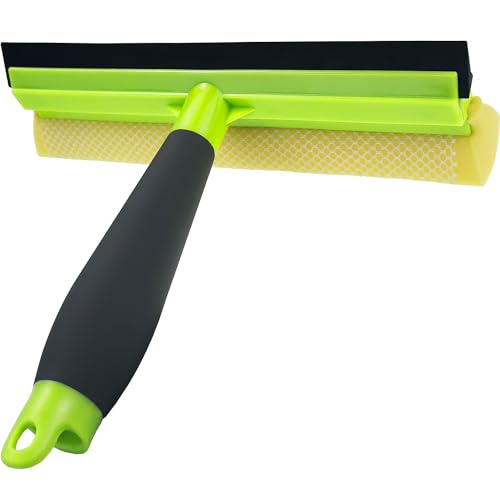Shower Squeegee Window Squeegee Cleaner for Shower Doors Glass, 2 in 1 Window Cleaning Tool Window Scrubber Handheld Squeegee for Car Windshield with Sponge and Rubber Squeegee, Green - color: Green, size: 7"