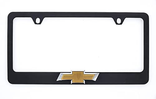 Chevy Metal License Plate Frame Tag Holder with 3D Bowtie Emblem - Black Powder Coated - color: BLACK A