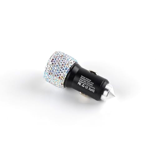 Ankuee Bling Dual USB Car Charger Adapter, 5V/2.4A Crystal Rhinestones Auto Fast Charging Plug, Diamond Vehicle Interior Recharger Decorations Accessories, Universal for SUV Sedan Truck (Multicolor) - color: Multicolor